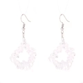 Macro detail of teardrop-shaped hook earrings made with light pink natural stone chips - White Crystal