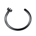 Detail view of a black C-shaped stainless steel nose ring with smooth finish and flat end - Black