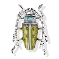 Vintage silver grasshopper brooch with green enamel and brown rhinestones for jackets - Silver
