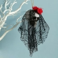 Halloween hanging skull decoration with black lace veil and red roses for party props - Lace Red Flower Skeleton