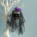 Halloween hanging skull decoration with black veil and purple roses party prop for bar ktv - Lace Purple Flower Skeleton