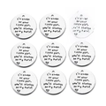 Macro view of five silver stainless steel round charms with sentimental hero engraving - Little Girl My Hero / 20mm