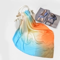 Satin silk large square scarf with blue yellow and orange gradient on white leather bag - FJ125-1# (Blue/Yellow/Orange)