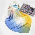 Elegant multi-color gradient satin silk square scarf tied on a white handbag for styling - FJ125-2# (Sky Blue/Beige/Green)