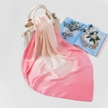 Elegant pink gradient satin square scarf draped on a beige handbag with high silk gloss - FJ125-6# (Pink White Gradient)