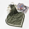 Dark green silk square scarf with white polka dots and beige contrast borders - FJ126-Army Green (Polka Dot)