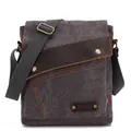 Borsa a tracolla in tela grigio scuro con finiture in pelle marrone e cuciture arancioni - Grigio