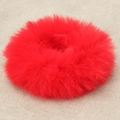 Soft red faux rabbit fur scrunchie with fluffy texture for elegant hair styling - Red