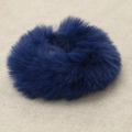 Soft faux rabbit fur scrunchie in deep blue color for elegant autumn winter hairstyles - Navy Blue