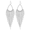 Close-up of silver teardrop tassel earrings with rhinestone claw chains and full diamonds - Silver