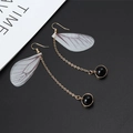 Handmade tulle butterfly wing earrings with gold chain and black beads on hooks - Style D Black