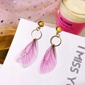 Handmade purple butterfly wing drop earrings with gold hoop and delicate pearls - Pink L