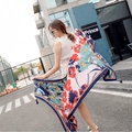Ethnic style long linen cotton shawl with colorful floral print and tassel accents - 180cm / Colorful Floral Street Style (L103)