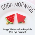 Detail of large resin watermelon popsicle charms for DIY jewelry making on white plate - Large Watermelon Popsicle (No Eye Pin)