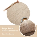 Beige round PVC table mat with bamboo texture, 35cm diameter heat resistant placemat - Cream Yellow Vertical Pattern