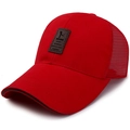 Berretto da baseball rosso traspirante da uomo con toppa in pelle e visiera parasole - Regolabile / Rosso