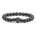 Men's magnetic hematite bead bracelet featuring a metallic lion head charm centerpiece - Gun Black Lion Head / Black