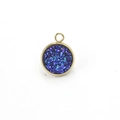 Detail of round golden stainless steel pendant with dark blue and purple druzy resin inlay - Starry Sky(19)