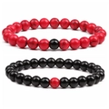 Set di bracciali di coppia in perle di turchese rosse e nere 8mm con cordino elastico - Set di Pietra Rossa