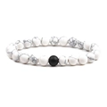 Minimalist 8mm white turquoise beaded bracelet with black matte marble stone centerpiece - White