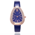 Women's rose gold snake-shaped watch with blue sunray dial and crocodile pattern leather strap - Blue