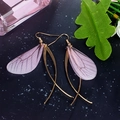 Handmade purple butterfly wing drop earrings with gold hooks for a vintage aesthetic - Pink K