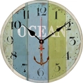 Vintage nautical wood style wall clock with blue ocean planks and rusty anchor design - Ocean Wood Grain