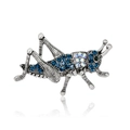 Spilla vintage a forma di cavalletta con strass blu e cristalli su sfondo bianco lucido - Cavalletta Blu Argento Vintage