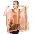 Coral pink chiffon paisley shawl beach cover-up with elegant kimono style sleeves - Watermelon red