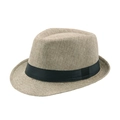 Light brown fedora sun hat with black ribbon band and breathable woven texture - Apricot
