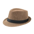Chapeau de soleil Fedora marron classique avec ruban noir, design en lin tissé - Kaki