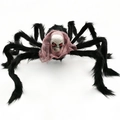 75cm giant Halloween spider with skull head, black fur, and pink mesh veil on white background - Skeleton Spider
