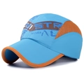 Kids quick-dry sports cap in bright blue and orange mesh with graffiti design - Lake Blue