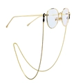 Golden metal sunglass chain with sleek thin-frame glasses shown in a 45-degree side view - Gold