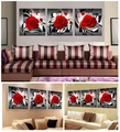Detailed view of three-piece red rose wall art set on canvas in various living room settings - Red Rose / 40X40CMX3-Canvas Core (Unframed)