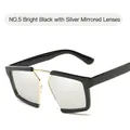 Retro oversized geometric sunglasses in black with silver mirror lenses for men and women - Bright Black / Silver