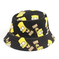 Dettaglio del motivo Bart Simpson e delle cuciture sul cappello a secchiello nero - M (56-58cm) / 2# Stampa Cartoni Animati Simpson (YFM360)