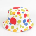 Dettaglio del cappello alla pescatora in tela bianca con vivaci pois multicolori vivaci - M (56-58cm) / 19# Pois Multicolore su Bianco (YFM360)