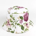 Dettaglio cappello a secchiello in tela bianca con rose stampate e cuciture della tesa - M (56-58cm) / 24# Rosa Bianca Rosso Porpora (YFM360)
