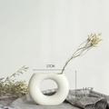White donut ceramic vase with dried flowers measuring 17cm width and 14cm height - Half Moon (Grey White)