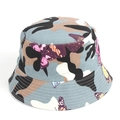 Detail showing printed canvas bucket hat with butterfly patterns and white stitching details - M (56-58cm) / 3# Butterfly Camouflage Print (YFM360)