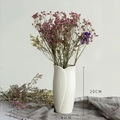 White ceramic vase with purple dried flowers, cylindrical design, height 20cm and width 9.2cm - Pouch Shape (Grey White)