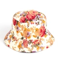 Dettaglio della stampa floreale con rose su cappello a secchiello in tela resistente - M (56-58cm) / 29# Stampa Colorata Rosso Giallo Viola (YFM360)