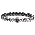 Bracelet en hématite avec breloque crâne argentée et yeux incrustés de zircon rouge - Argent avec Entretoise