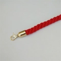 Detail of red braided barrier rope with premium golden metal snap hook and end cap - Red