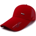 Dark red cotton mesh baseball cap featuring silver Sport emblem and long brim - Adjustable / Red