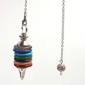 Natural 7 chakra stone pendulum pendant with silver conical tip and bead chain - Pendant + Link Chain