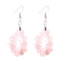 Detailed view of pink quartz chip stone hoop earrings with silver fish hook clasps - Rose Quartz