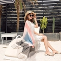 Ethnic style color block cotton linen scarf in pink, blue and grey for beach vacation - 180cm / Pink Blue Gray Color Block Style (L109)
