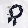 Navy blue silk scarf with cream polka dots used as a narrow necktie or hair ribbon - 32 Polka Dot Navy